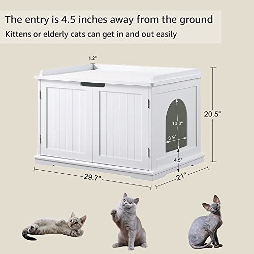 unipaws Designer Cat Washroom Storage Bench, Litter Box Cover, Sturdy Wooden Structure, Spacious Storage, Easy Assembly, Fit Most of Litter Box, White