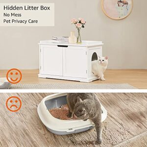 unipaws Designer Cat Washroom Storage Bench, Litter Box Cover, Sturdy Wooden Structure, Spacious Storage, Easy Assembly, Fit Most of Litter Box, White