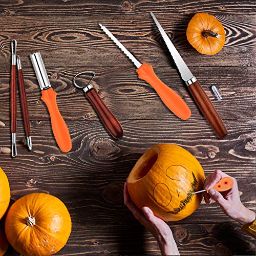 MeiGuiSha 10 Pieces Professional Wooden Pumpkin Carving Tools Kit Kit-13 Cuts, Scoops, Scrapers, Saws, Loops, Knives with Reusable PU Case Set, Knives with Reusable PU Case Set