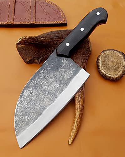 Custom Handmade Cleaver I Serbian Chef knife I Chopper I Outdoor Cooking Knife with Horizontal Carry Sheath G10 Handle 13 inches 2185