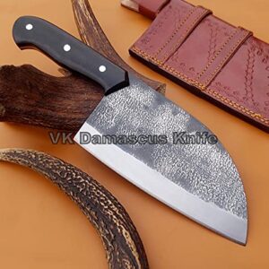 Custom Handmade Cleaver I Serbian Chef knife I Chopper I Outdoor Cooking Knife with Horizontal Carry Sheath G10 Handle 13 inches 2185