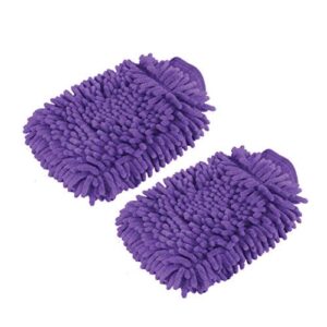 2 pack. premium car wash microfiber chenille mitt. super auto absorbent. ultrafine sponge fiber glove. professional cleaning at home, kitchen, hand car washing care. soap chemical resistant. (purple)