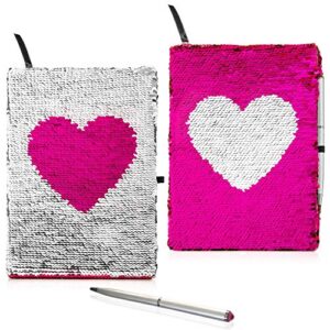 twerp sequin journal for girls - includes gem-top pen | reversible sequin heart diary | perfect notebook for girls