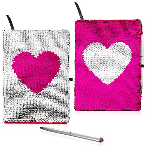 Twerp Sequin Journal for Girls - Includes Gem-top Pen | Reversible Sequin Heart Diary | Perfect Notebook for Girls