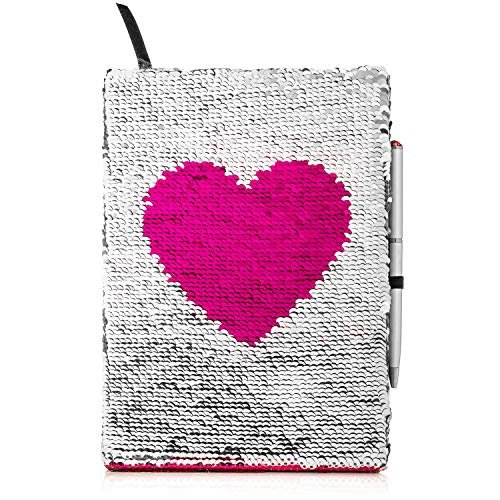 Twerp Sequin Journal for Girls - Includes Gem-top Pen | Reversible Sequin Heart Diary | Perfect Notebook for Girls