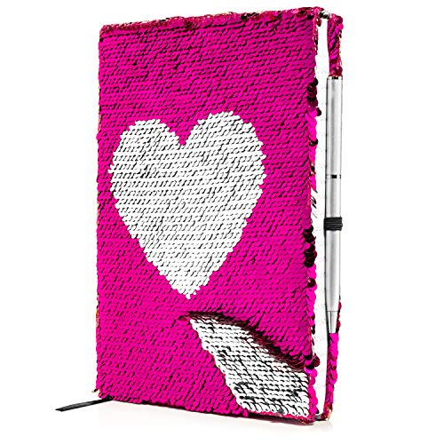 Twerp Sequin Journal for Girls - Includes Gem-top Pen | Reversible Sequin Heart Diary | Perfect Notebook for Girls