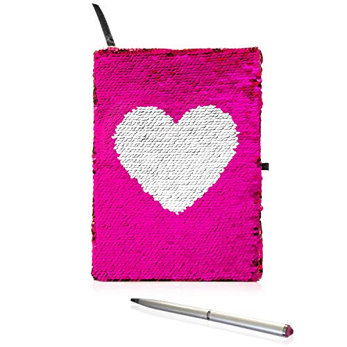 Twerp Sequin Journal for Girls - Includes Gem-top Pen | Reversible Sequin Heart Diary | Perfect Notebook for Girls