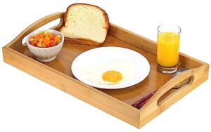 serving tray bamboo - wooden tray with handles - great for dinner trays, tea tray, bar tray, breakfast tray, or any food tray - good for parties or bed tray
