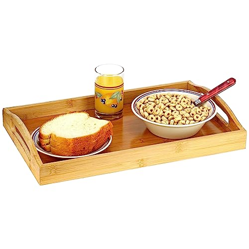 Serving tray bamboo - wooden tray with handles - Great for dinner trays, tea tray, bar tray, breakfast Tray, or any food tray - good for parties or bed tray
