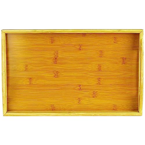 Serving tray bamboo - wooden tray with handles - Great for dinner trays, tea tray, bar tray, breakfast Tray, or any food tray - good for parties or bed tray