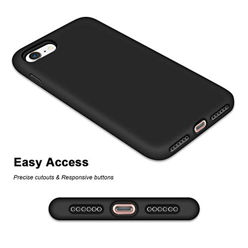 Anuck iPhone SE Case 2022/2020, iPhone 8 Case, iPhone 7 Case, Non-Slip Liquid Silicone Gel Rubber Bumper Phone Case Soft Microfiber Lining Hard Shockproof Protective Cases Cover 4.7", Black