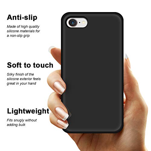 Anuck iPhone SE Case 2022/2020, iPhone 8 Case, iPhone 7 Case, Non-Slip Liquid Silicone Gel Rubber Bumper Phone Case Soft Microfiber Lining Hard Shockproof Protective Cases Cover 4.7", Black