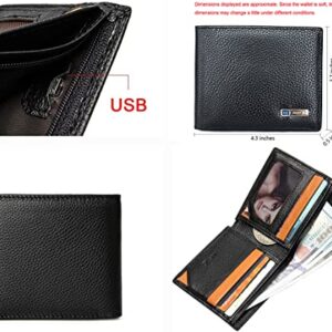 Trackable Anti-Lost Bluetooth Wallet, Intelligent Tracker Finder with Position Locator (Via Phone GPS) Bifold Cowhide Leather Minimalist Credit Card Purse (Black, Horizontal)