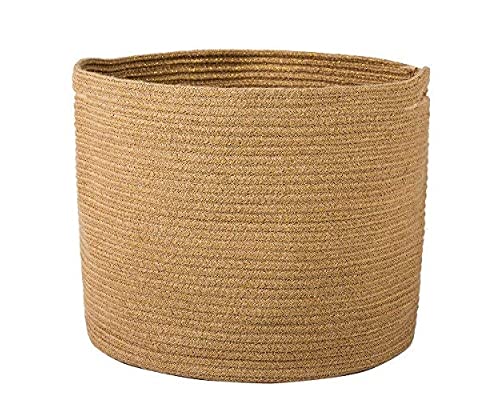 Goodpick Round Wicker Storage Basket, Woven Laundry Basket with Handles, Floor Basket for Blankets, Shoe, Large Jute Basket for Living Room, Bedroom Room, 15.8 D x 12.6 H inches