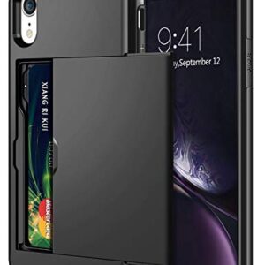 SAMONPOW Case for iPhone XR Hybrid iPhone XR Wallet Case Card Holder Shell Heavy Duty Anti Scratch Dual Layer Hard PC Soft Rubber Bumper Cover for iPhone XR 6.1 inch Black