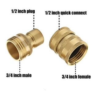 M MINGLE Garden Hose Quick Connect Fittings, 3/4 Inch GHT Solid Brass, Quick Connector Set, 2-Pack