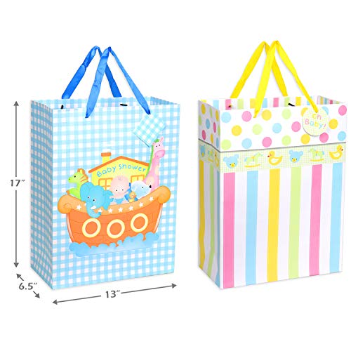 FZOPO Baby Gift Bag Assortment, Heavy Duty Paper Gift Bags, Pack of 12 Small, Medium, Extra Large Bags for Baby Shower, Birthday, Parties, Baby Girl, and Baby Boy