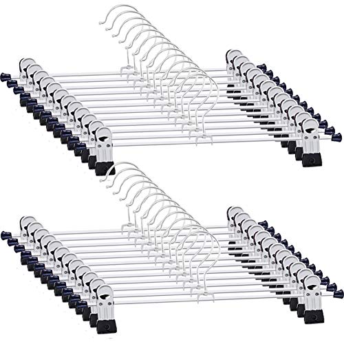 Pants Hangers with Clips - Skirt Hangers 24 Pack Clip Hangers for Pants Jeans Shorts Hangers Adjustable Metal Hangers for Heavy Duty