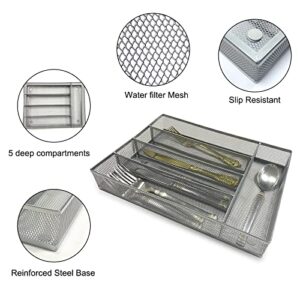 GBmall Metal Silverware Organizer, 5 Compartments Cooking Utensil Mesh Trays 12inch No-Slipping Drawer Organization for Office Home Kitchen