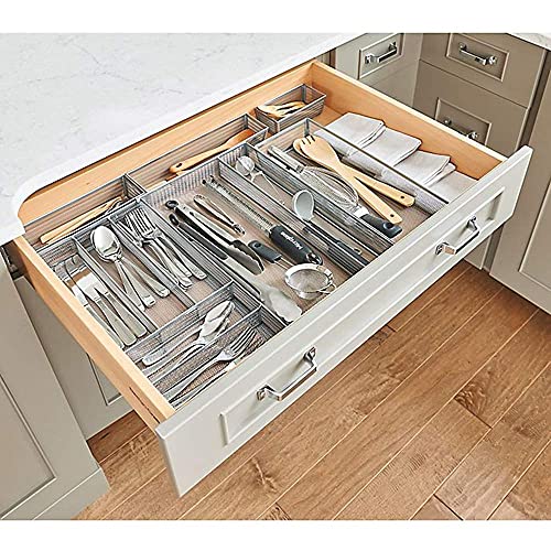 GBmall Metal Silverware Organizer, 5 Compartments Cooking Utensil Mesh Trays 12inch No-Slipping Drawer Organization for Office Home Kitchen