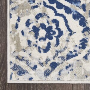 Home Dynamix Melrose Audrey Area Rug, 2x7 Runner, Ivory/Blue