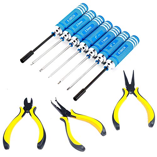 ShareGoo 10 in 1 RC Screwdrivers Pliers kit Hex Hexangular Repair Tool Set for RC Helicopter Quadcopter Airplane Car