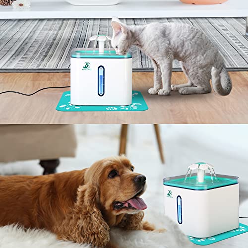 Cat Water Fountain, Bonve Pet 2.5L/84oz Automatic Pet Cat Water Fountain Dog Water Dispenser with Intelligent Pump and LED Indicator for Water Shortage Alert, with 3 Replacement Filters,1 Silicone Mat