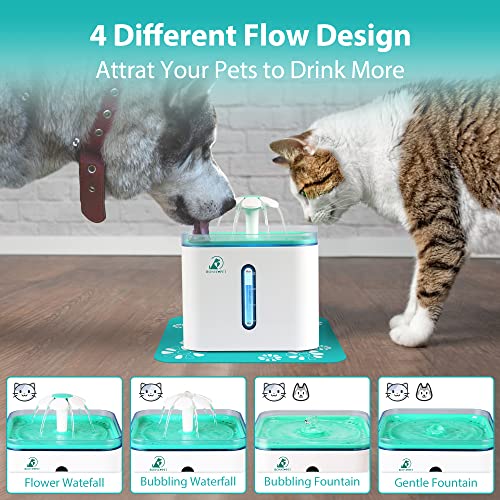 Cat Water Fountain, Bonve Pet 2.5L/84oz Automatic Pet Cat Water Fountain Dog Water Dispenser with Intelligent Pump and LED Indicator for Water Shortage Alert, with 3 Replacement Filters,1 Silicone Mat