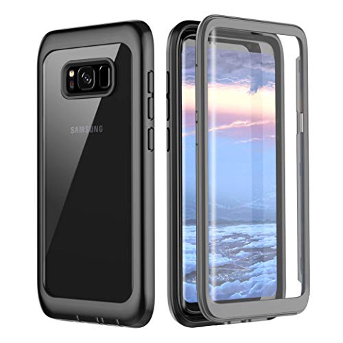 Samsung Galaxy S8 Case, Pakoyi Full Body Bumper Case Built-in Screen Protector Slim Clear Shock-Absorbing Dustproof Lightweight Cover Case for Samsung Galaxy S8 (Grey/Clear)