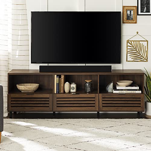 Walker Edison Modern Slatted Wood TV Stand for TV's up to 80" Universal TV Stand for Flat Screen Living Room Storage Cabinets and Shelves Entertainment Center, 70 Inch, Dark Walnut