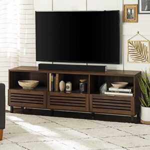 Walker Edison Modern Slatted Wood TV Stand for TV's up to 80" Universal TV Stand for Flat Screen Living Room Storage Cabinets and Shelves Entertainment Center, 70 Inch, Dark Walnut