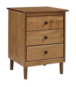 walker edison traditional wood 3 drawer nightstand side table bedroom storage drawer and shelf bedside end table, 18 inch, caramel