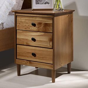 Walker Edison Traditional Wood 3 Drawer Nightstand Side Table Bedroom Storage Drawer and Shelf Bedside End Table, 18 Inch, Caramel