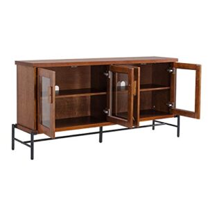 Furniture HotSpot Sideboard Buffet with Glass Doors - Credenza Storage Cabinet - Metal & Wood Construction