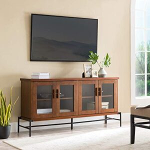 Furniture HotSpot Sideboard Buffet with Glass Doors - Credenza Storage Cabinet - Metal & Wood Construction