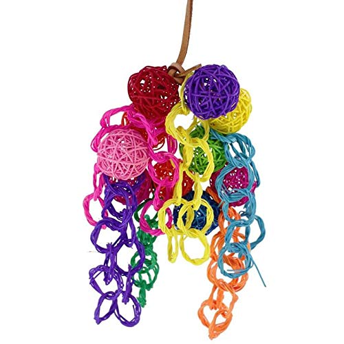 Bird Toys - Pet Bird Toys Leather Rope Colorful Rattan Balls Strings Parrot Bite Chew Toy - Quakers Lot Add Set Talk Sale Metal Red African Seagrass