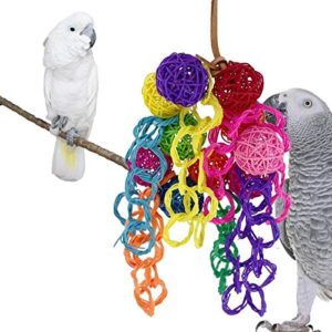 Bird Toys - Pet Bird Toys Leather Rope Colorful Rattan Balls Strings Parrot Bite Chew Toy - Quakers Lot Add Set Talk Sale Metal Red African Seagrass