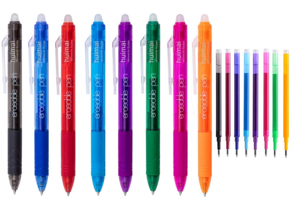 HUALX Erasable Pen Retractable Gel Ink Pens 0.7mm,Drying Rolling Ball Pens with Eraser for Kid Students Adults (8 colors (8 pens + 8 refills)