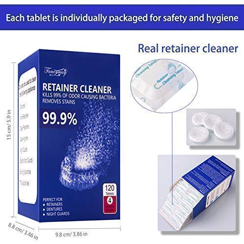 Retainer Cleaning Tablets 120 Tablets - 4 Months Supply, Mouth Guard Cleaner, Remove Stains and Bad Odor, Prevent Brace Discoloration, Mint Flavor