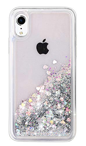 for iPhone XR Case, WORLDMOM Double Layer Design Bling Flowing Liquid Floating Sparkle Colorful Glitter Waterfall TPU Protective Phone Case for Apple iPhone XR [6.1 Inch 2018], Silver