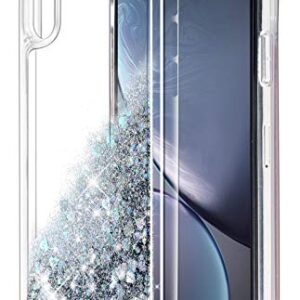 for iPhone XR Case, WORLDMOM Double Layer Design Bling Flowing Liquid Floating Sparkle Colorful Glitter Waterfall TPU Protective Phone Case for Apple iPhone XR [6.1 Inch 2018], Silver