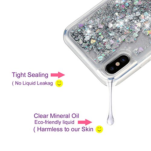 for iPhone XR Case, WORLDMOM Double Layer Design Bling Flowing Liquid Floating Sparkle Colorful Glitter Waterfall TPU Protective Phone Case for Apple iPhone XR [6.1 Inch 2018], Silver