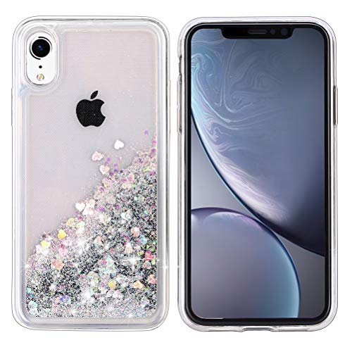 for iPhone XR Case, WORLDMOM Double Layer Design Bling Flowing Liquid Floating Sparkle Colorful Glitter Waterfall TPU Protective Phone Case for Apple iPhone XR [6.1 Inch 2018], Silver