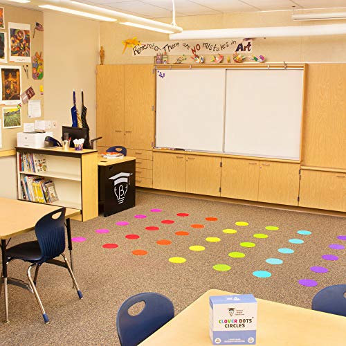 CLOVER DOTS, 7 inch Large Carpet Spot Circles, 35 Sitting Markers per Pack for Teachers and Children in Kindergarten and Preschool Classrooms, 7 Bright Colors
