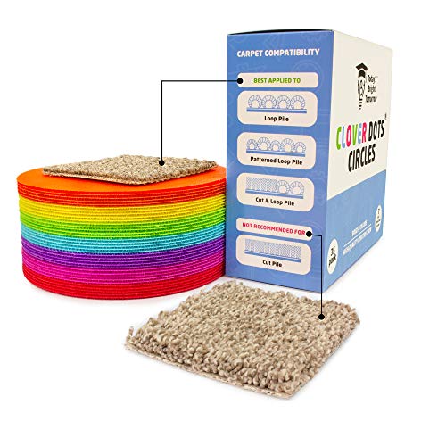 CLOVER DOTS, 7 inch Large Carpet Spot Circles, 35 Sitting Markers per Pack for Teachers and Children in Kindergarten and Preschool Classrooms, 7 Bright Colors