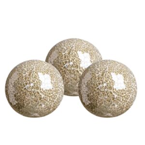 WHOLE HOUSEWARES | Decorative Balls for Centerpiece Bowls | Set of 3 | Glass Mosaic Sphere | Diameter 4" | Home/Garden/Kitchen/Living Room Decor | Decorative Balls for Bowls (Gold)