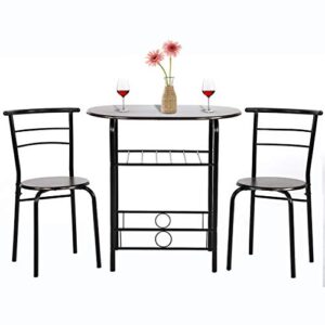 dining kitchen table dining set bar breakfast metal frame 3 piece dining room table set table and chair with 2 chairs and wine rack