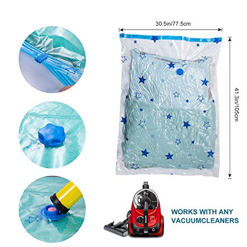 Premium Reusable Vacuum Storage Bags with Hand Pump, Jumbo 6 pack (40"X30"), Durable Compression Bags for Clothes Blankets Comforters Pillows, Double Zip Seal & Leak Valve