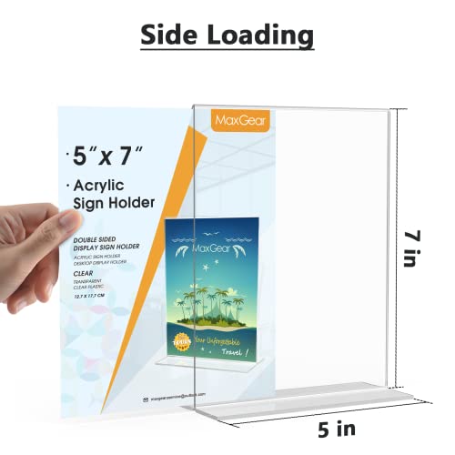 MaxGear Acrylic Sign Holder 5x7 inches 12 Pack, Table Paper Display Stand Clear Sign Frame Double Sided Menu Flyer Holder for Office, Restaurants, Store, Photo