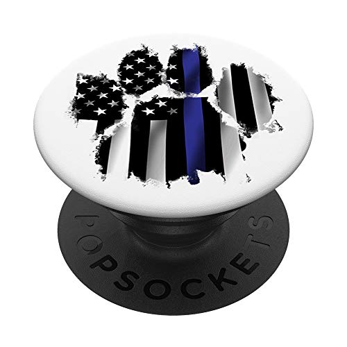 Paw Print Thin Blue Line US Flag Police Week Dog Lover Gifts PopSockets PopGrip: Swappable Grip for Phones & Tablets